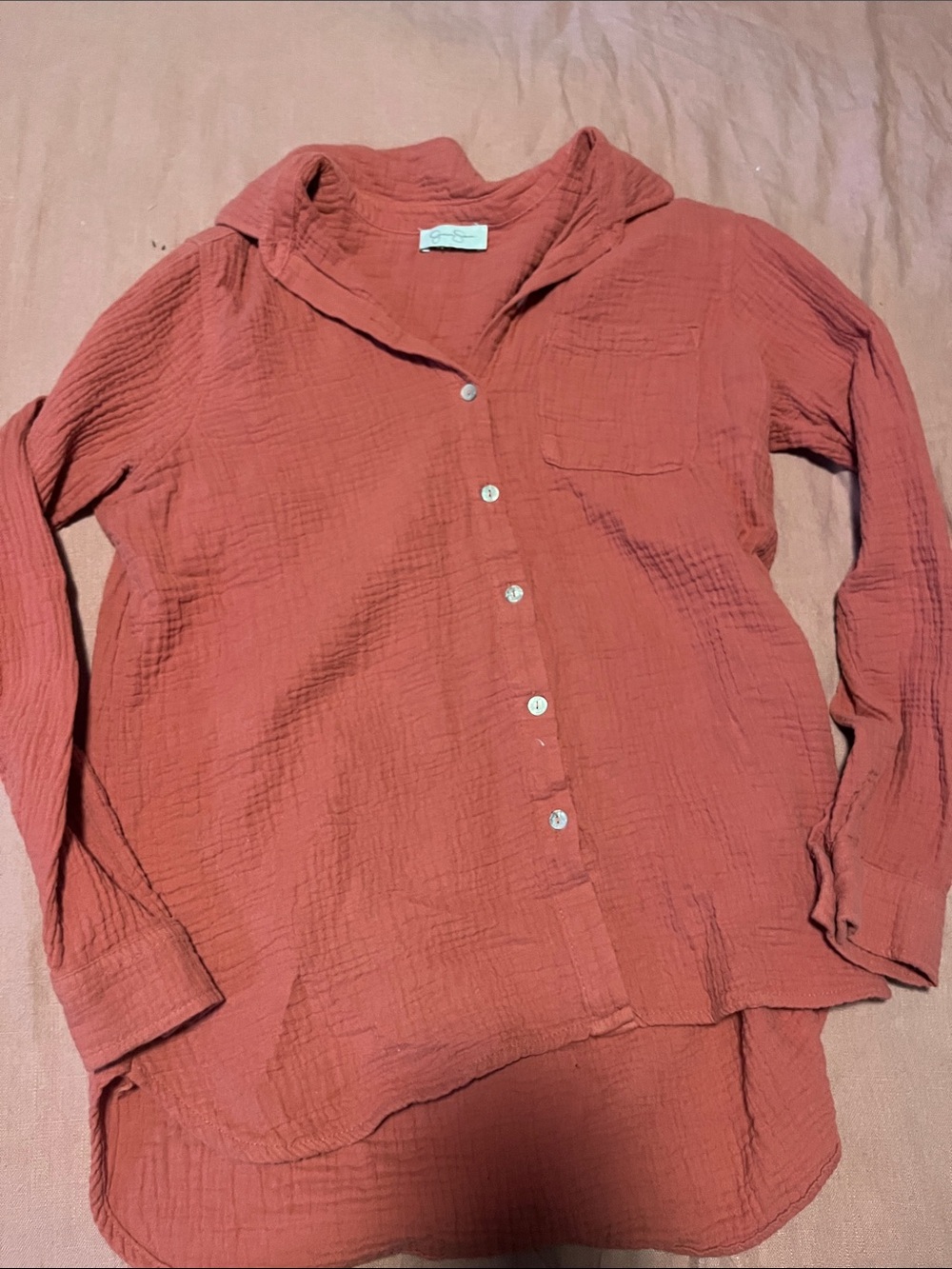 Jessica Simpson Rust Button-Front Gauze Shirt